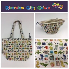 Large Tote Bag With Zip - Dinosaurs Cream